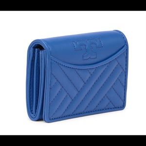 NWT Tory Burch Alexa foldable mini wallet. Regal Blue.